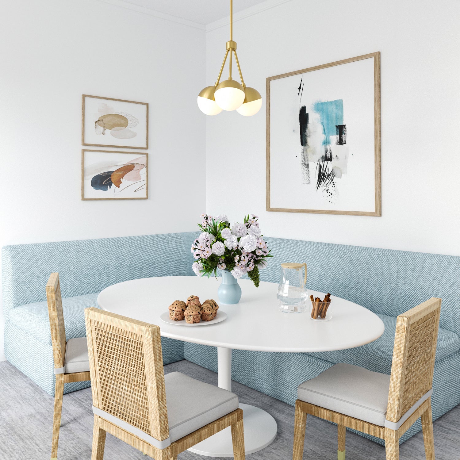 Powell 3 Light Chandelier 16", Aged Brass