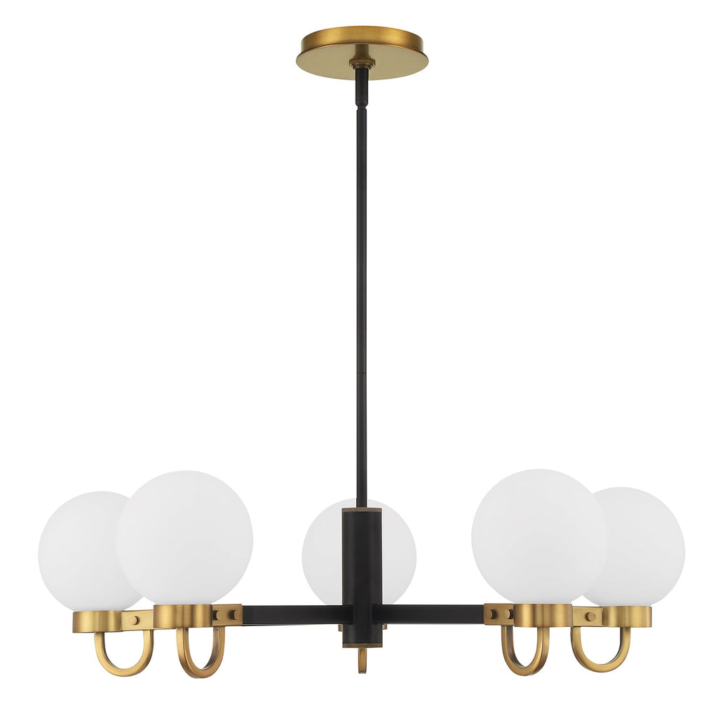 Ryan 5 Light Chandelier 30", Matte Black and Aged Brass