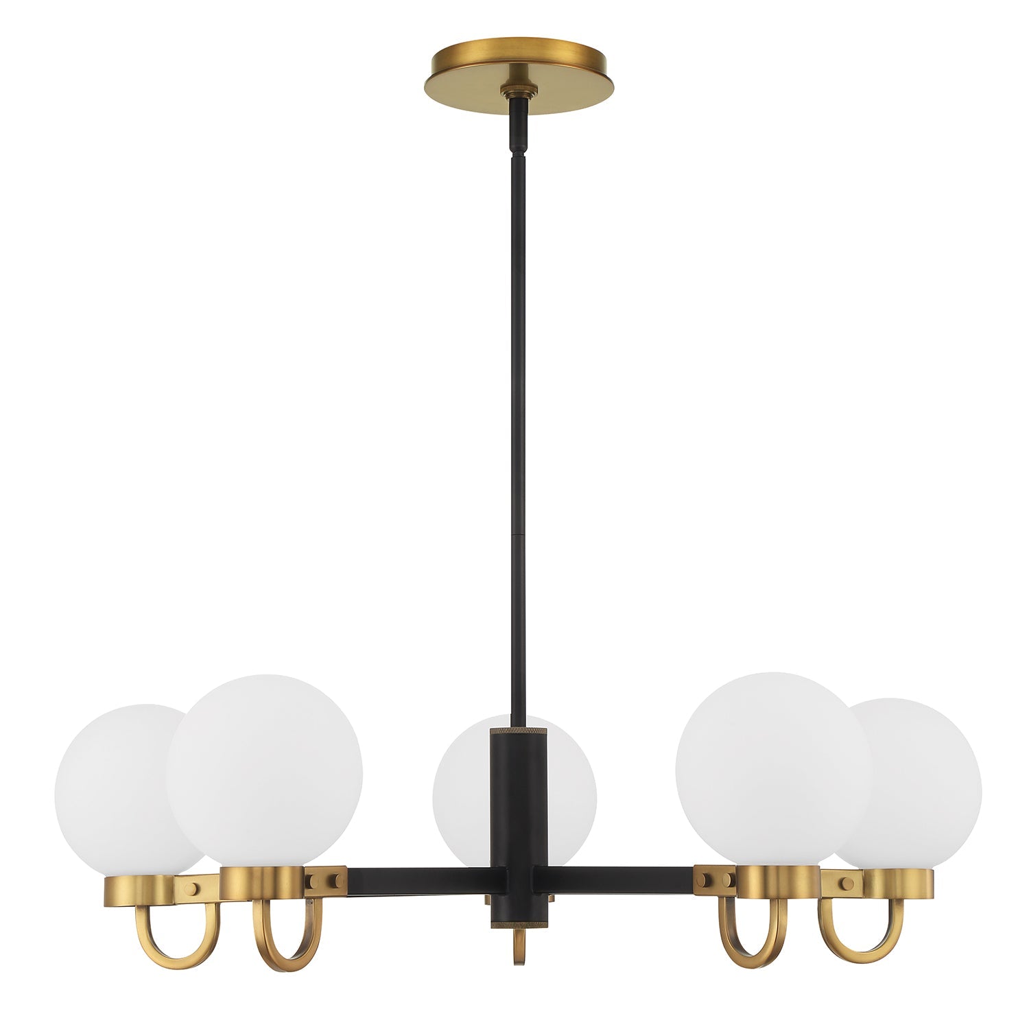 Ryan 5 Light Chandelier 30", Matte Black and Aged Brass
