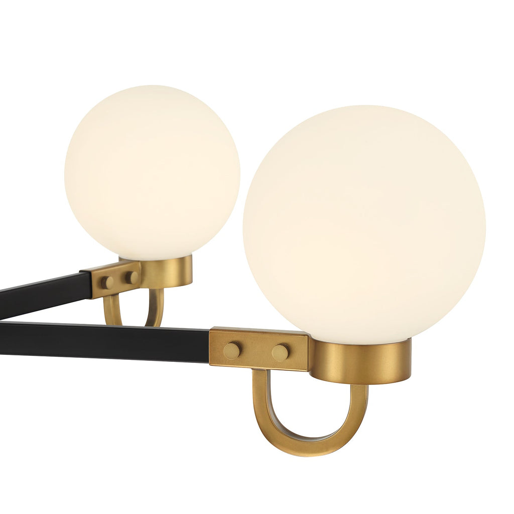 Ryan 5 Light Chandelier 30", Matte Black and Aged Brass