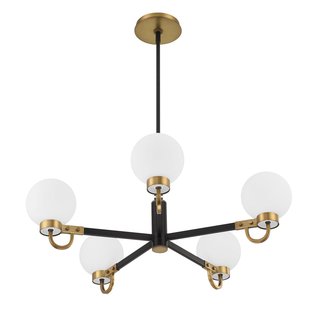 Ryan 5 Light Chandelier 30", Matte Black and Aged Brass