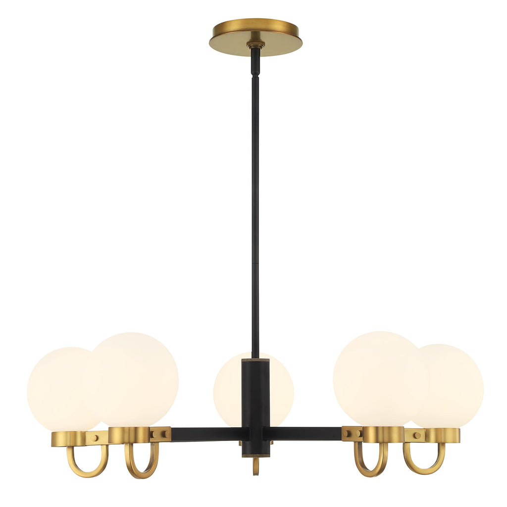 Ryan 5 Light Chandelier 30", Matte Black and Aged Brass