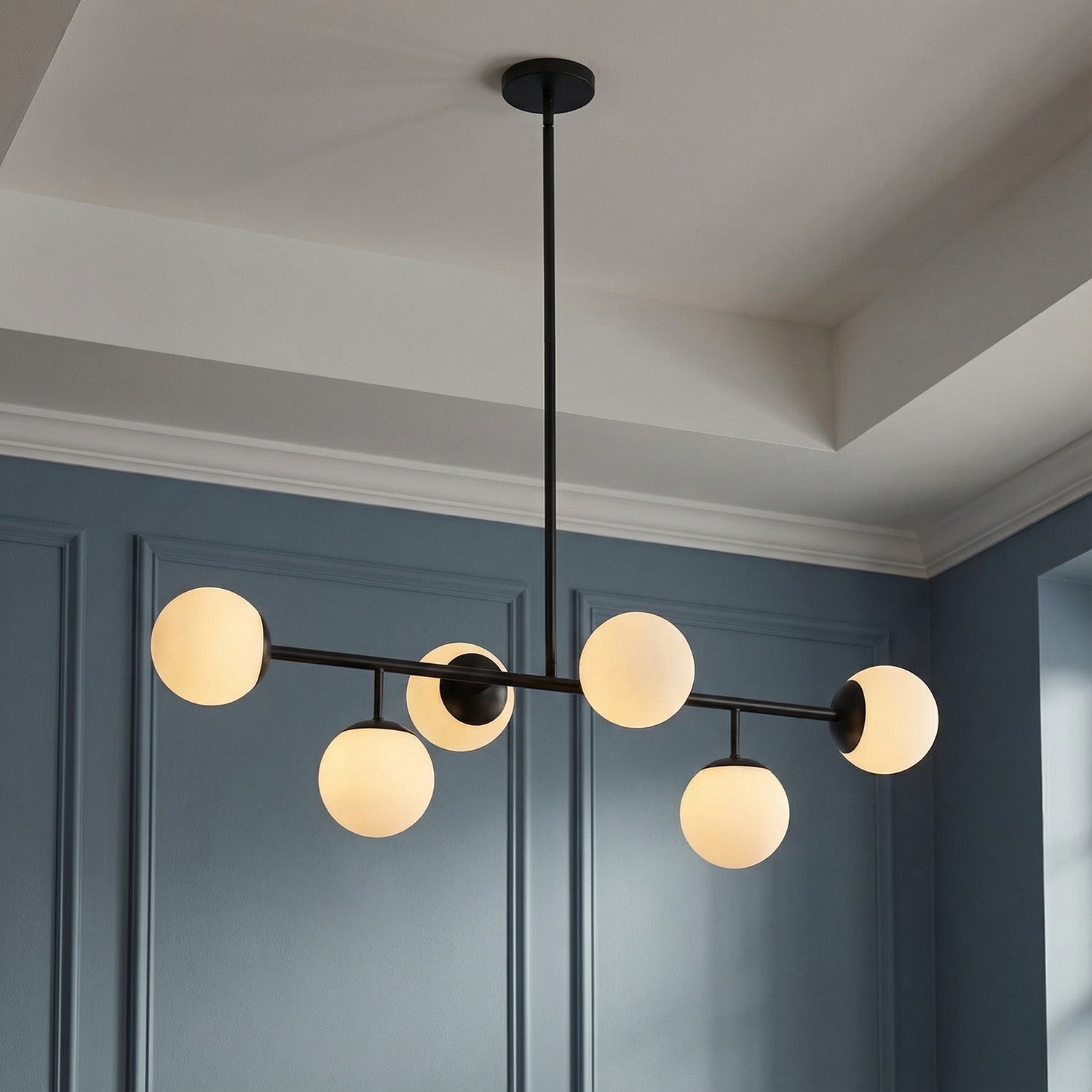 Castell 6 Globe Linear Pendant 46", Matte Black