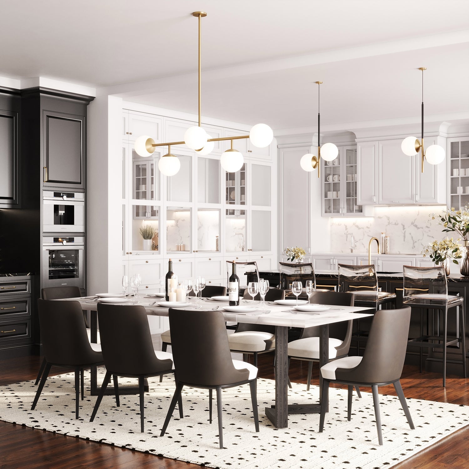 Castell 6 Globe Linear Pendant 46", Aged Brass