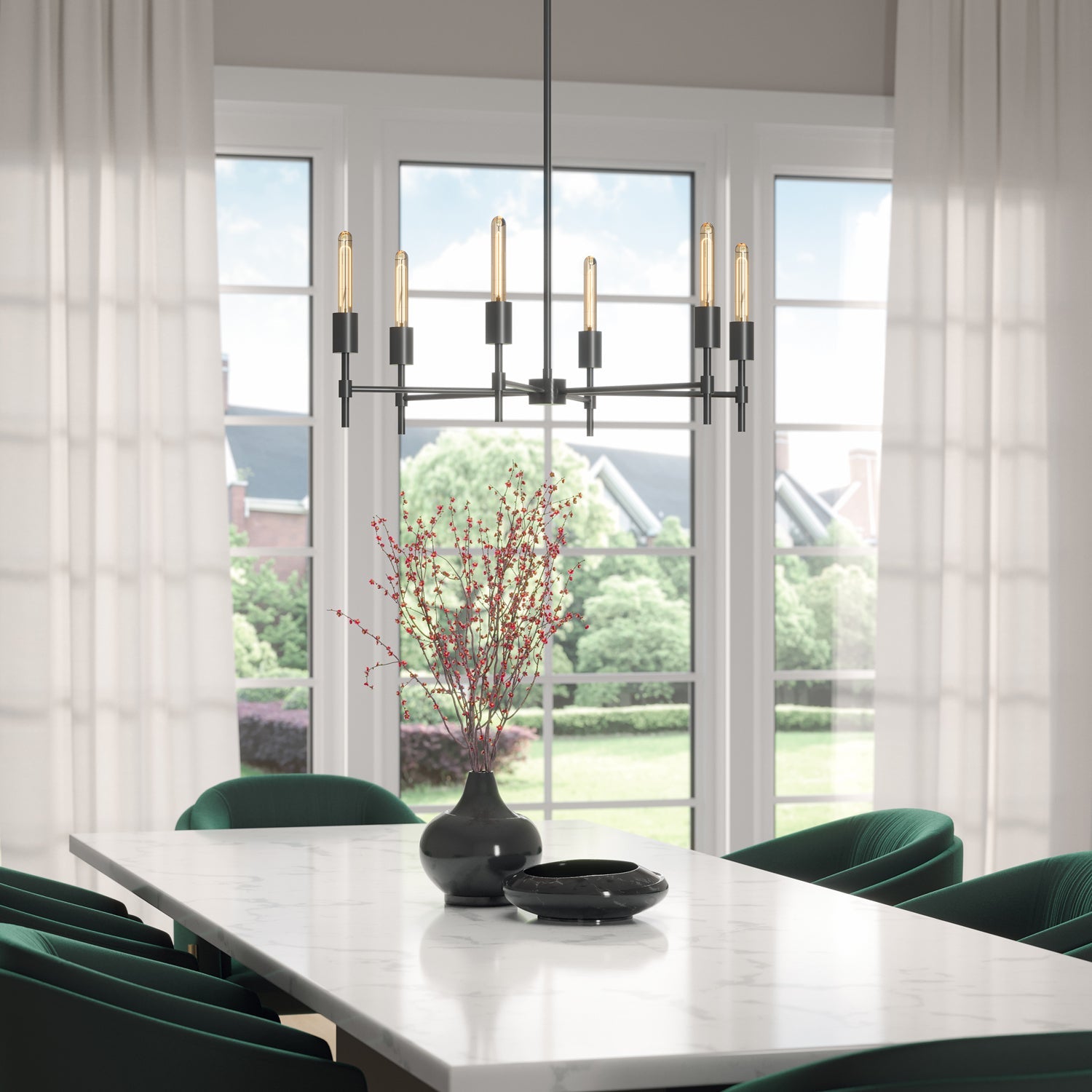 Prospect 6 Light Round Chandelier 26", Matte Black