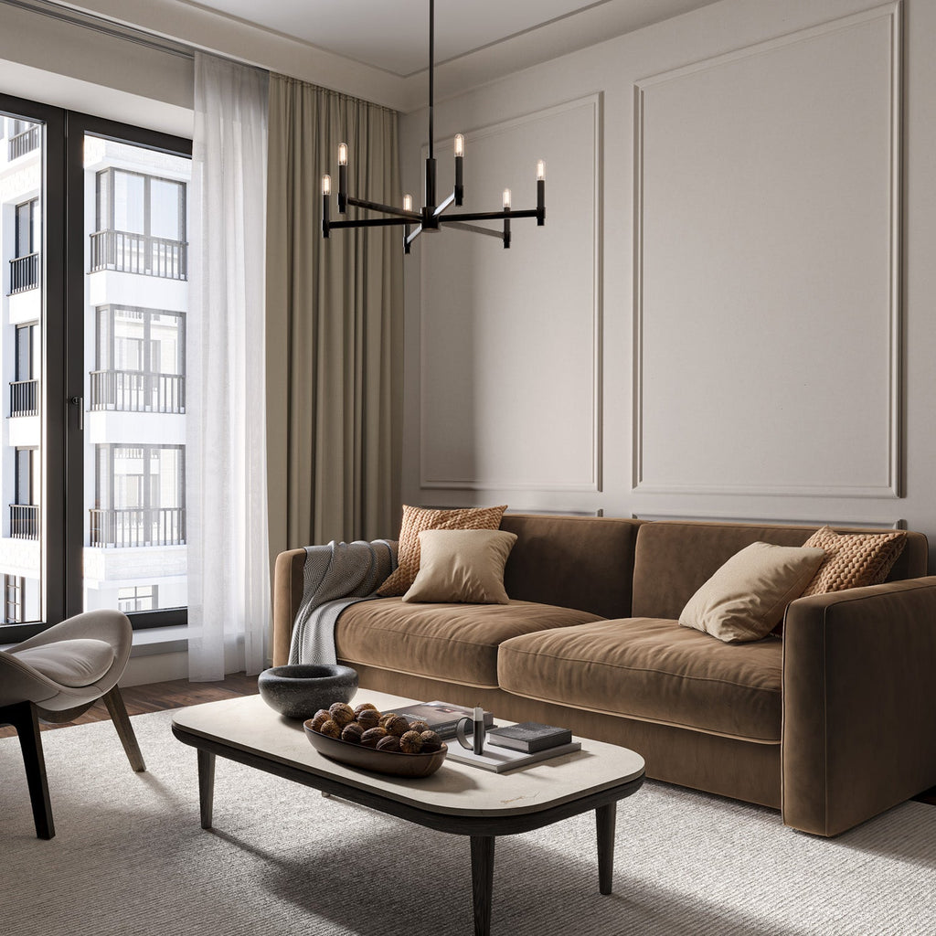 Carson 6 Light Chandelier 26", Matte Black