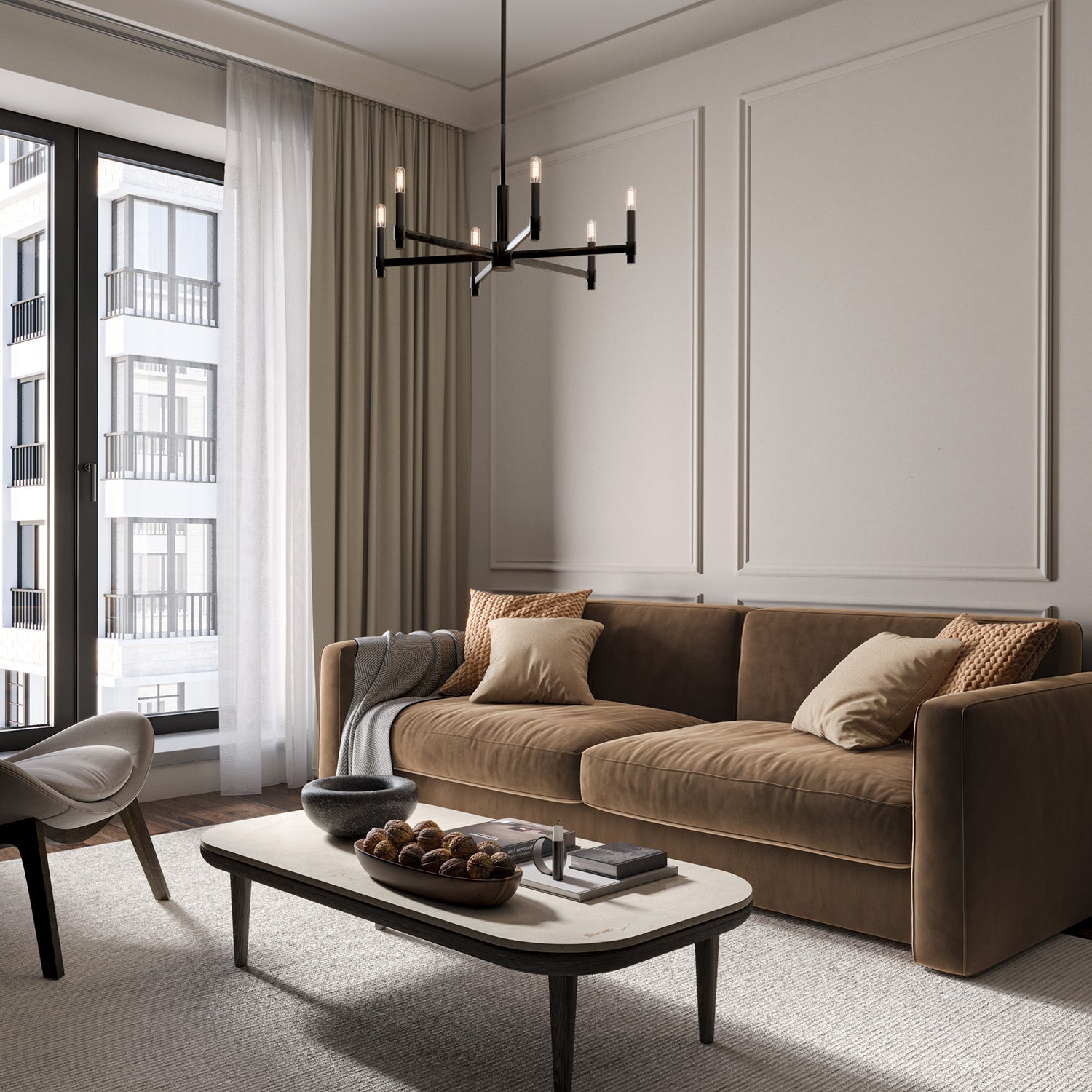 Carson 6 Light Chandelier 26", Matte Black