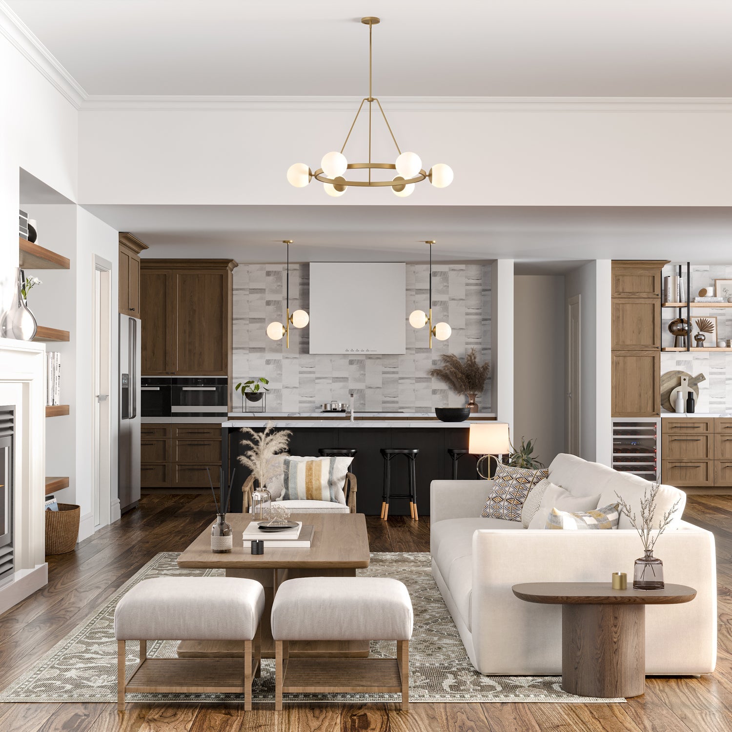 Castell 6 Globe Round Chandelier 36", Aged Brass