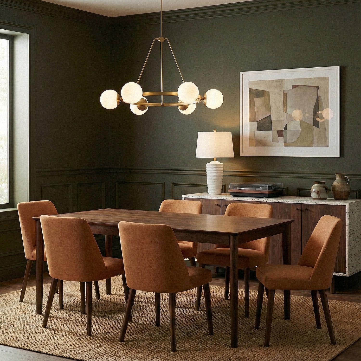 Castell 6 Globe Round Chandelier 36", Aged Brass