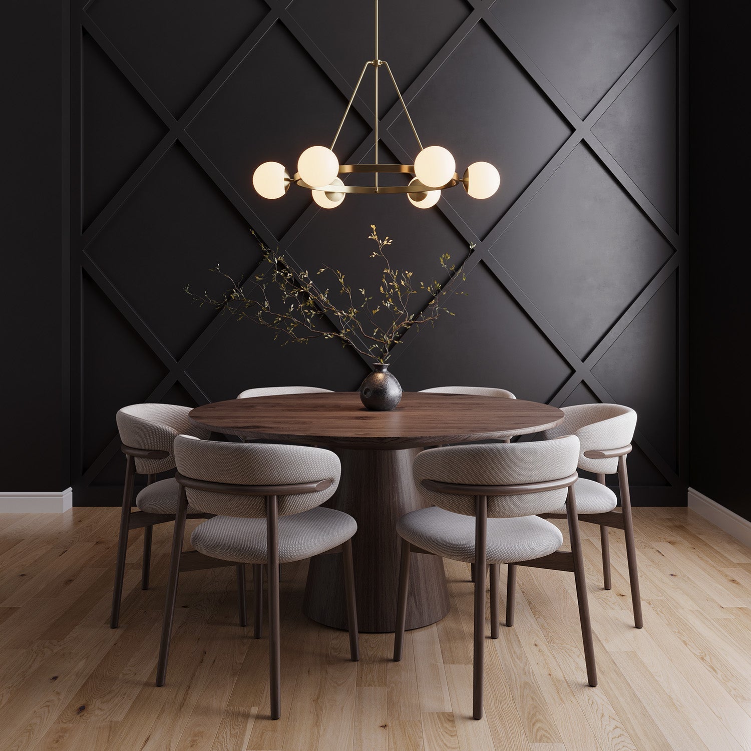 Castell 6 Globe Round Chandelier 36", Aged Brass