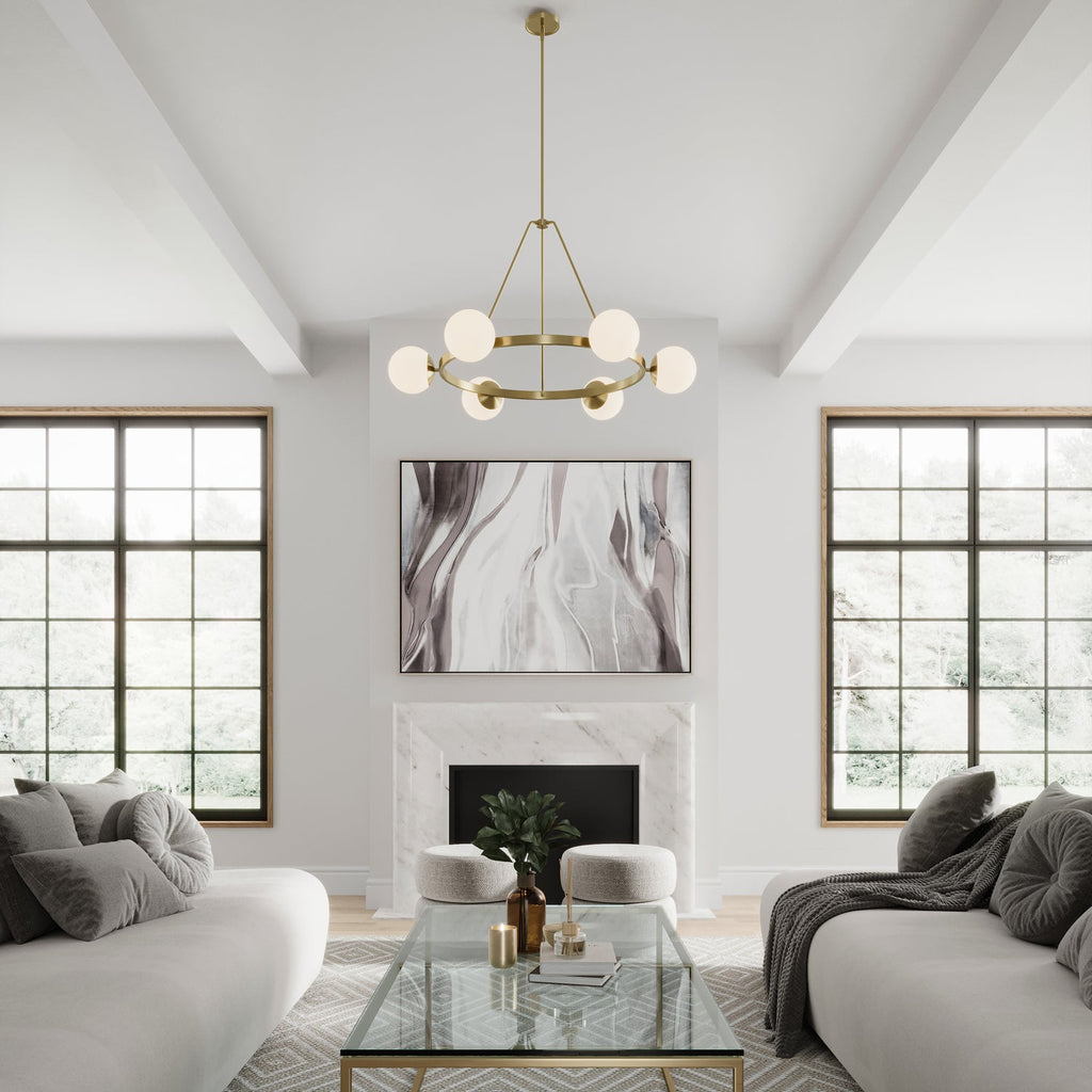 Castell 6 Globe Round Chandelier 36", Aged Brass