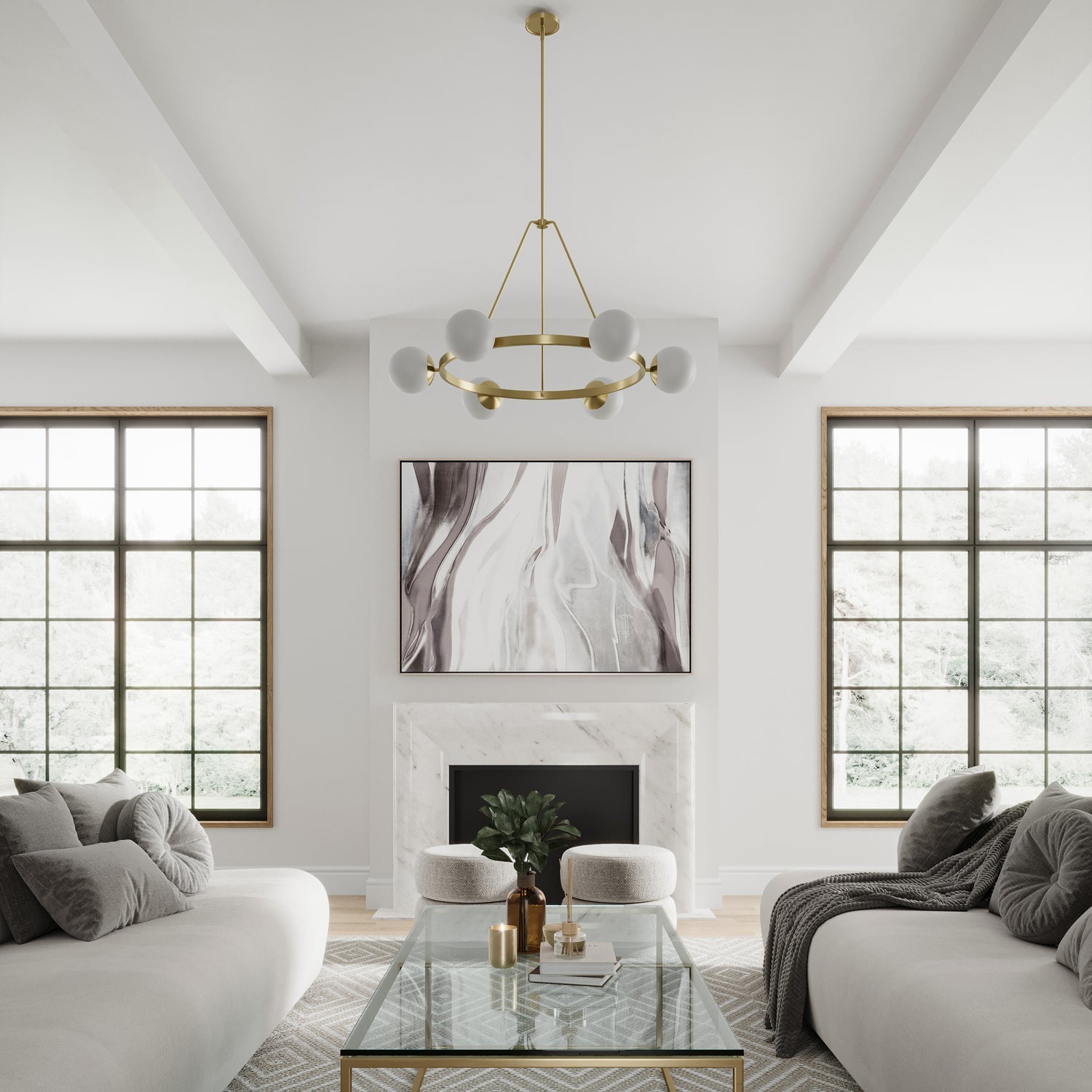 Castell 6 Globe Round Chandelier 36", Aged Brass