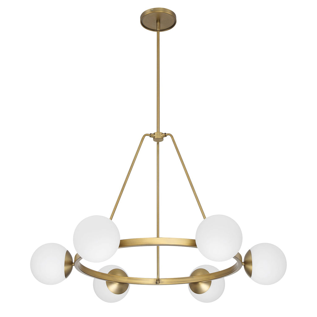 Castell 6 Globe Round Chandelier 36", Aged Brass