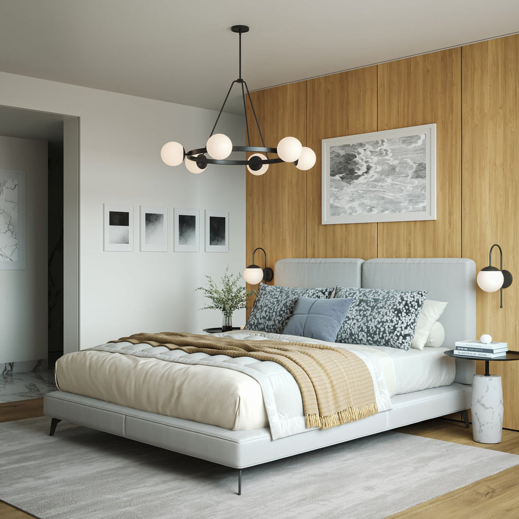 Castell 6 Globe Round Chandelier 36", Matte Black