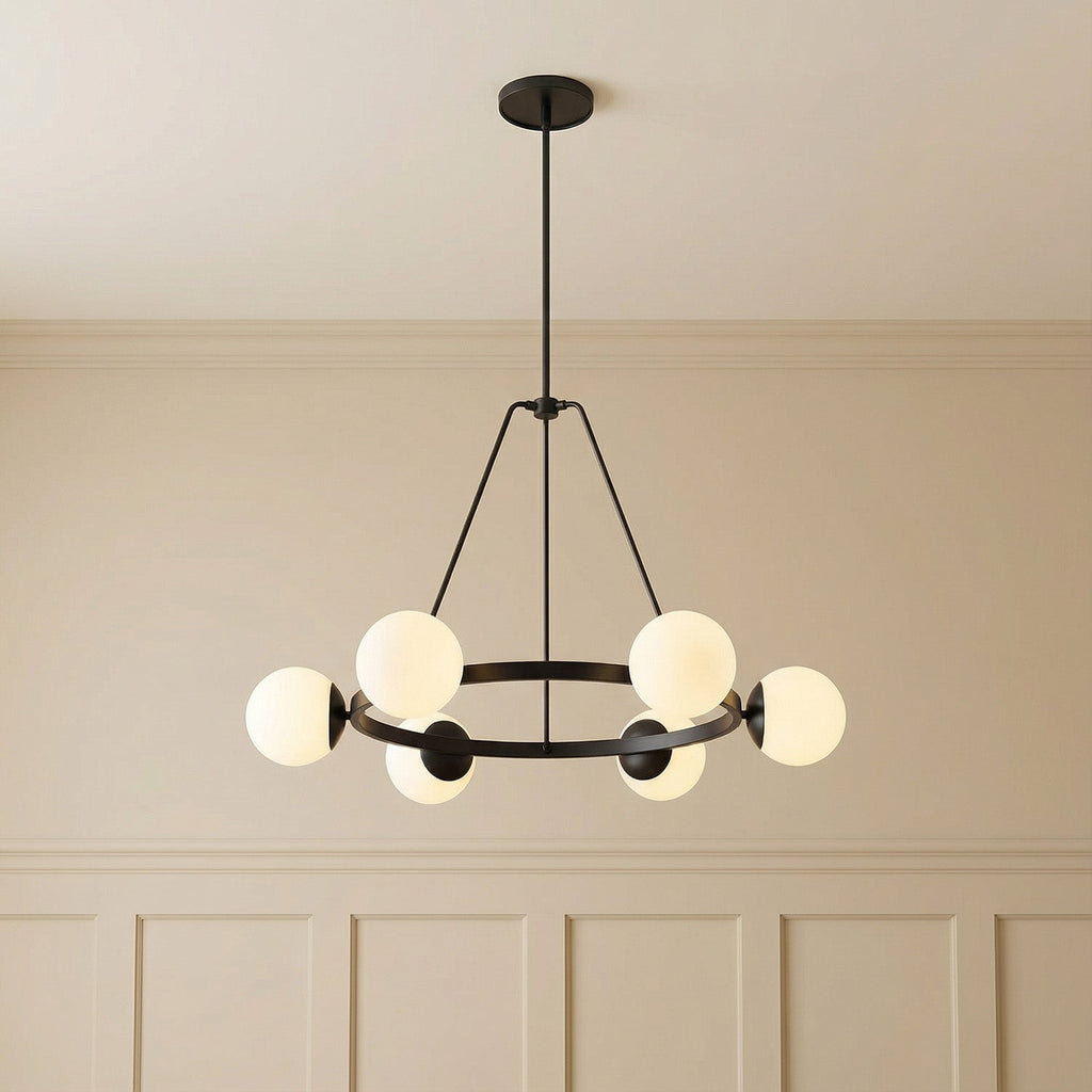 Castell 6 Globe Round Chandelier 36", Matte Black