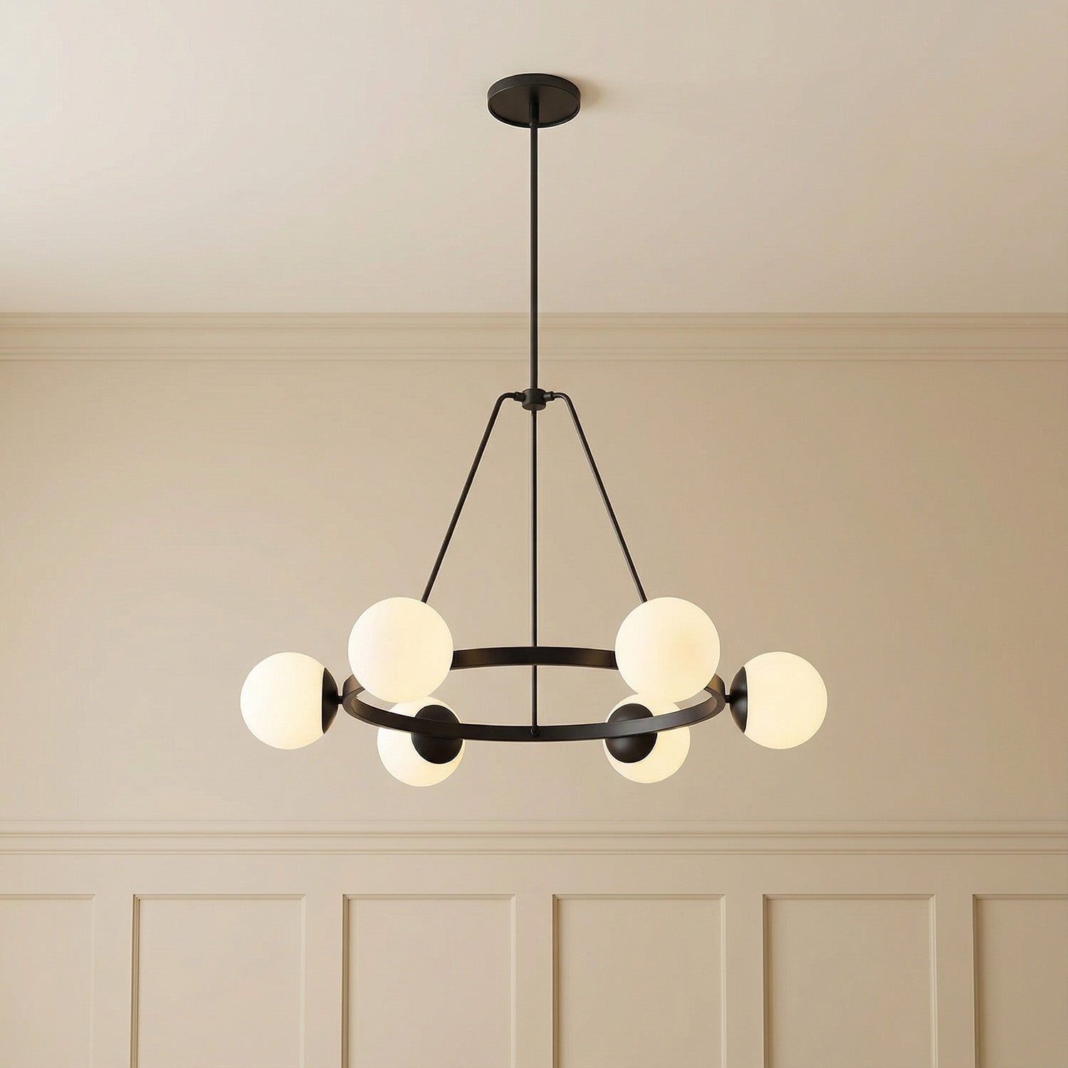 Castell 6 Globe Round Chandelier 36", Matte Black