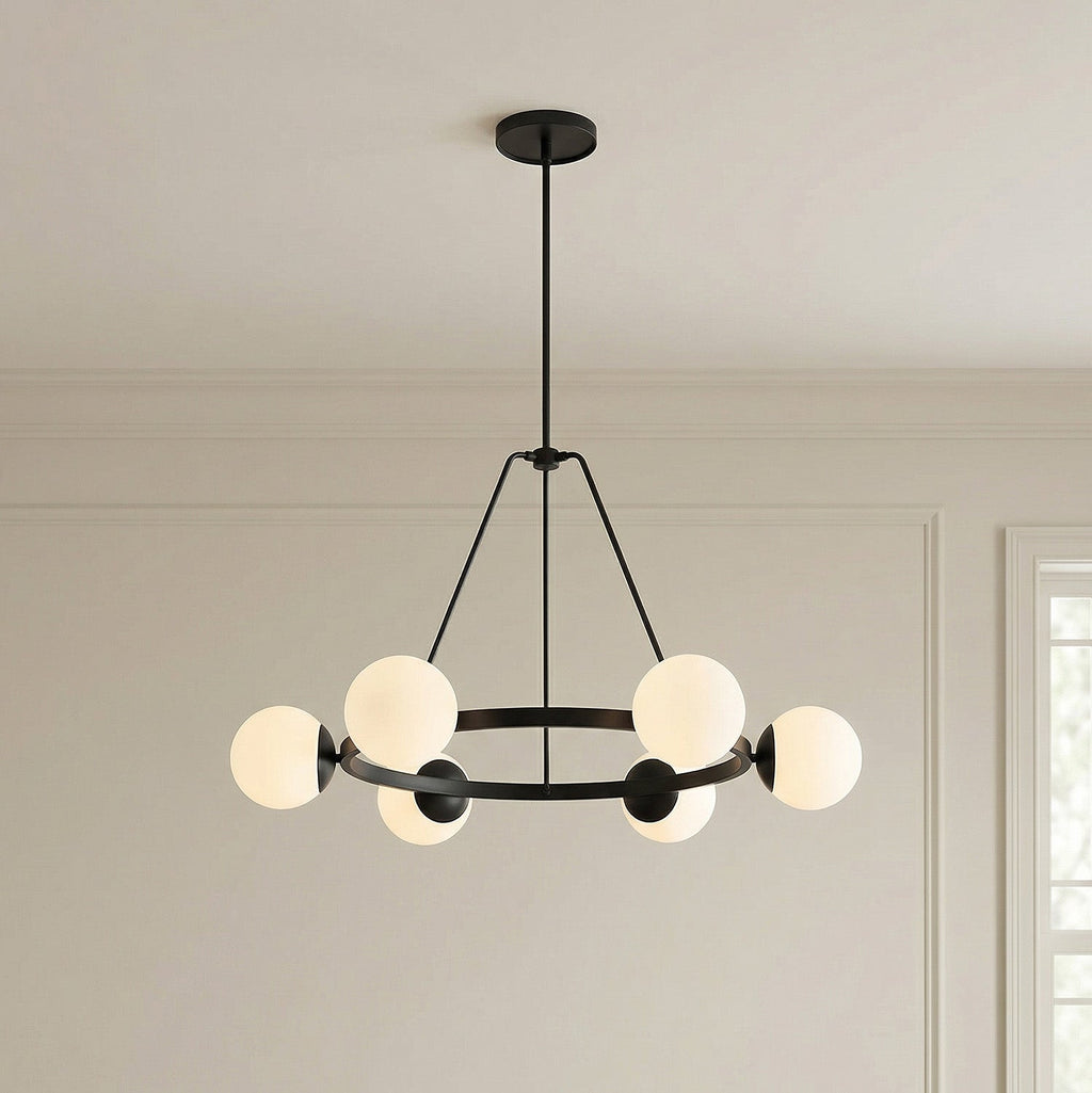 Castell 6 Globe Round Chandelier 36", Matte Black