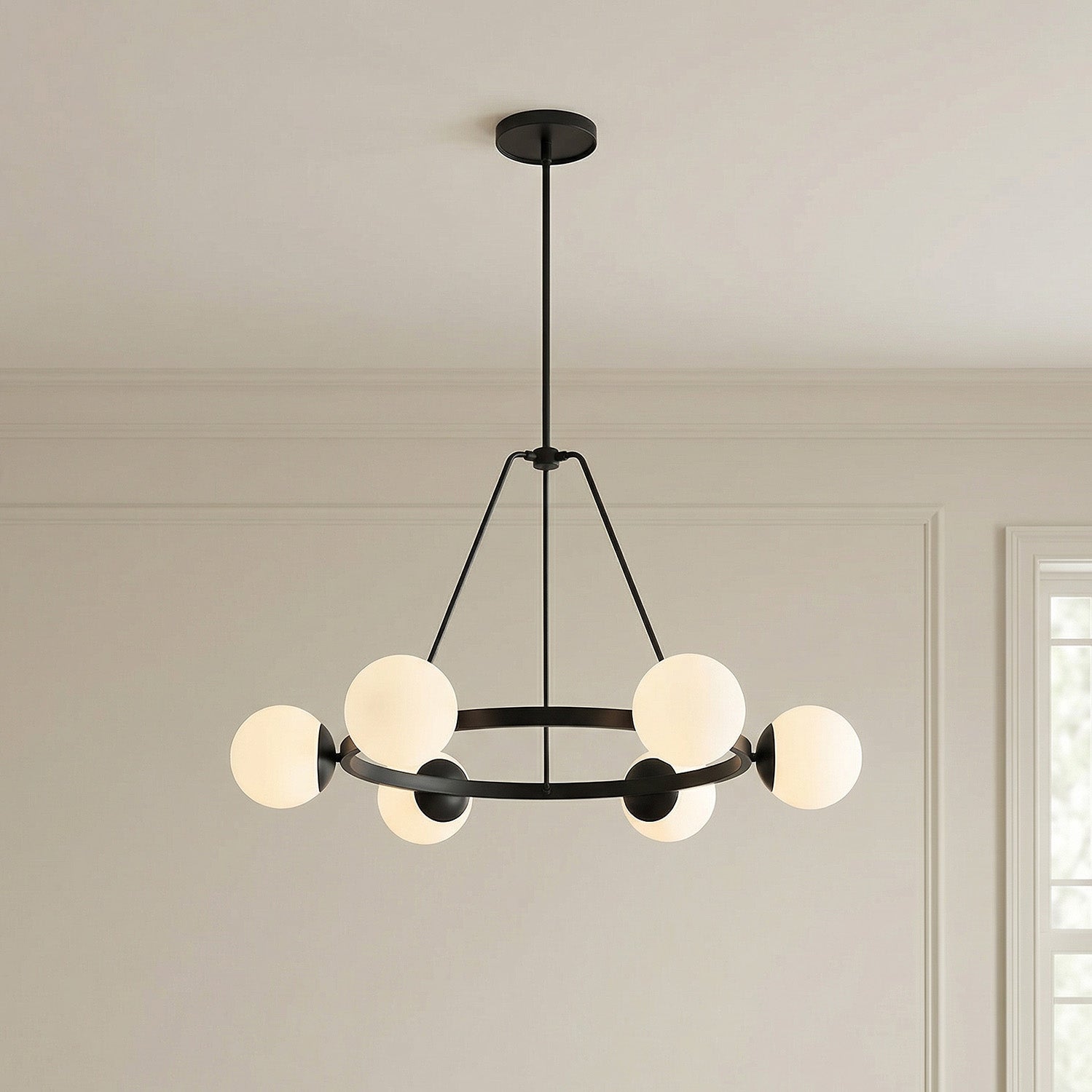 Castell 6 Globe Round Chandelier 36", Matte Black