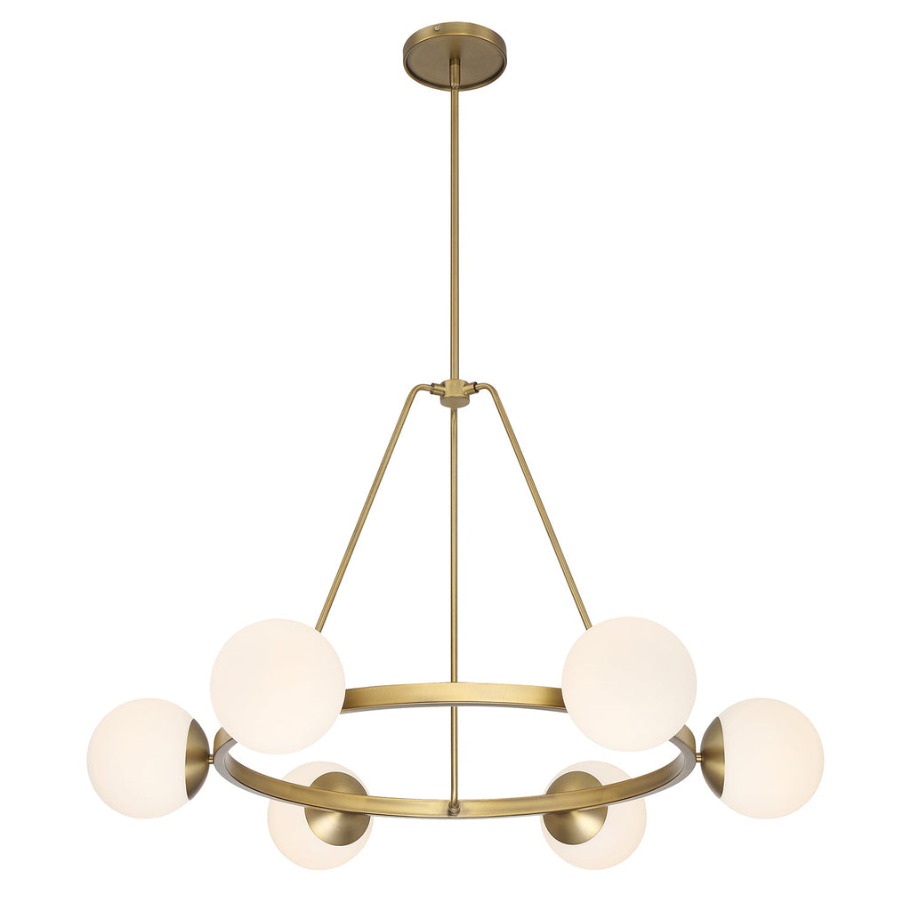Castell 6 Globe Round Chandelier 36", Aged Brass