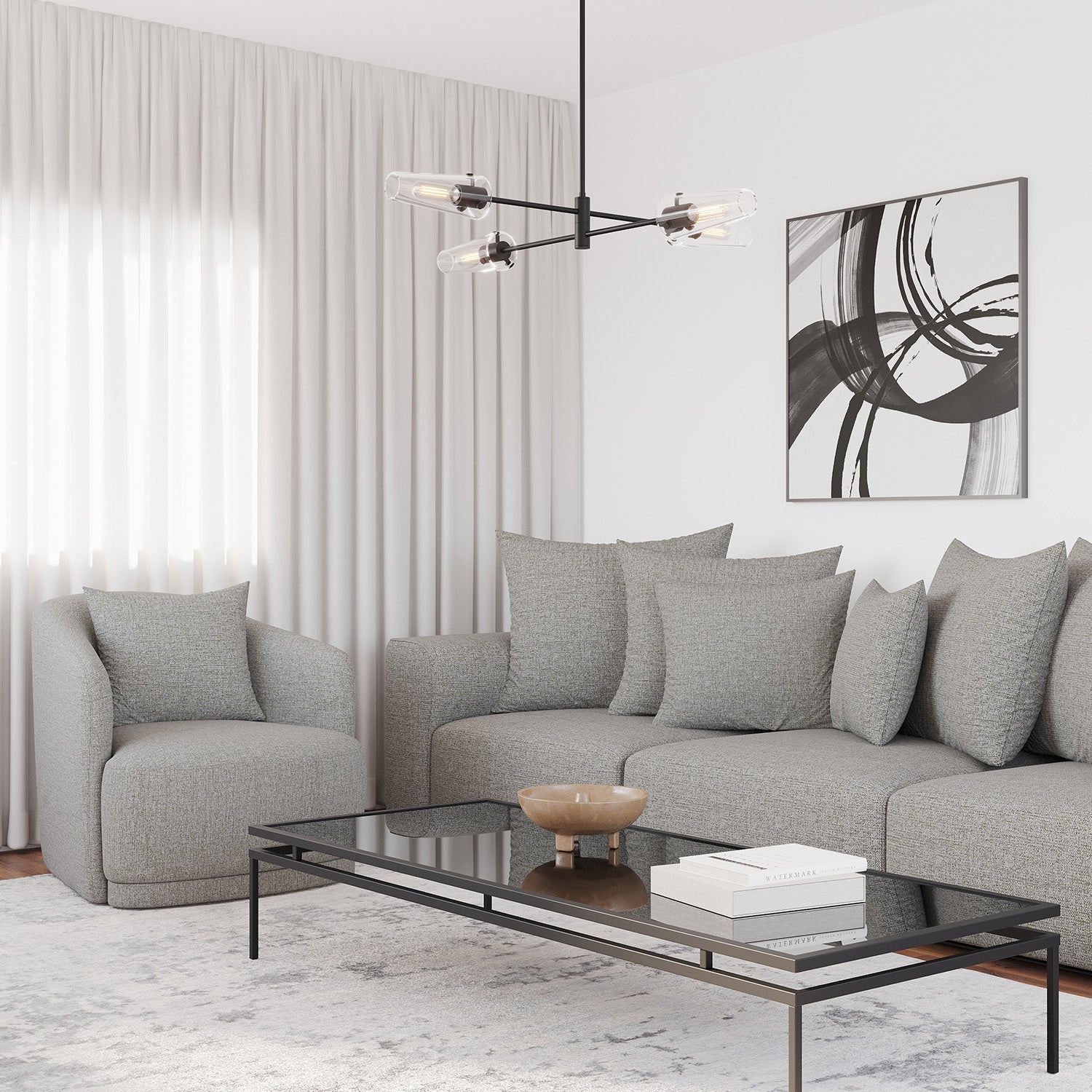 Mason 4 Light Chandelier 32", Matte Black