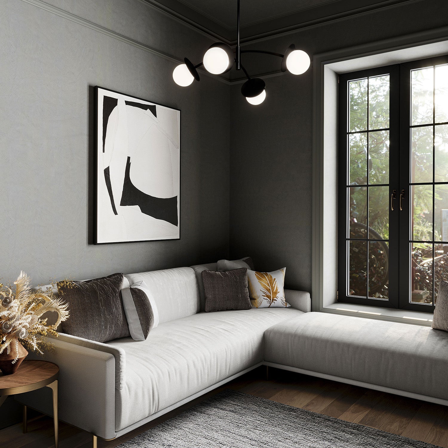 Levi 4 Globe Chandelier 26", Matte Black