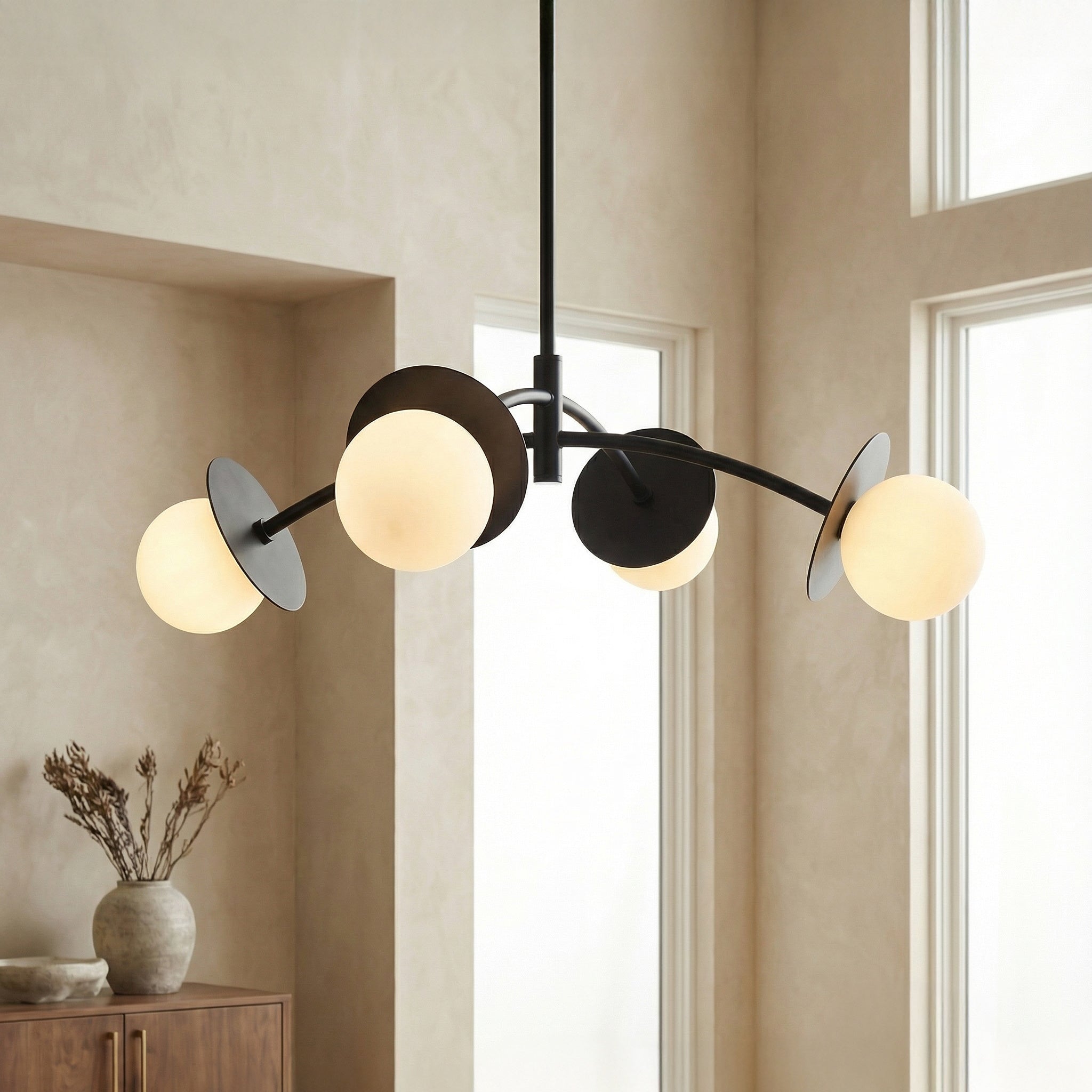 Levi 4 Globe Chandelier 26", Matte Black
