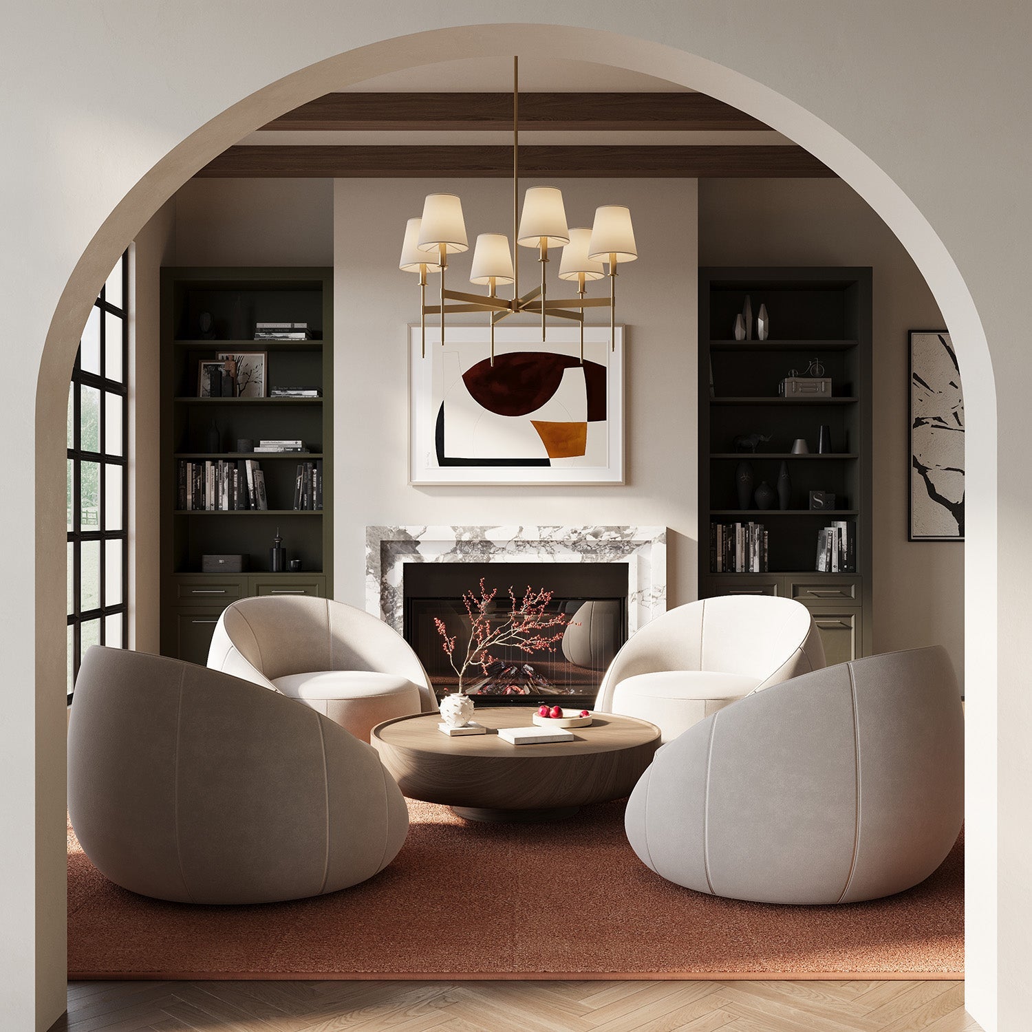 Taylor 6 Light Chandelier 30", Aged Brass