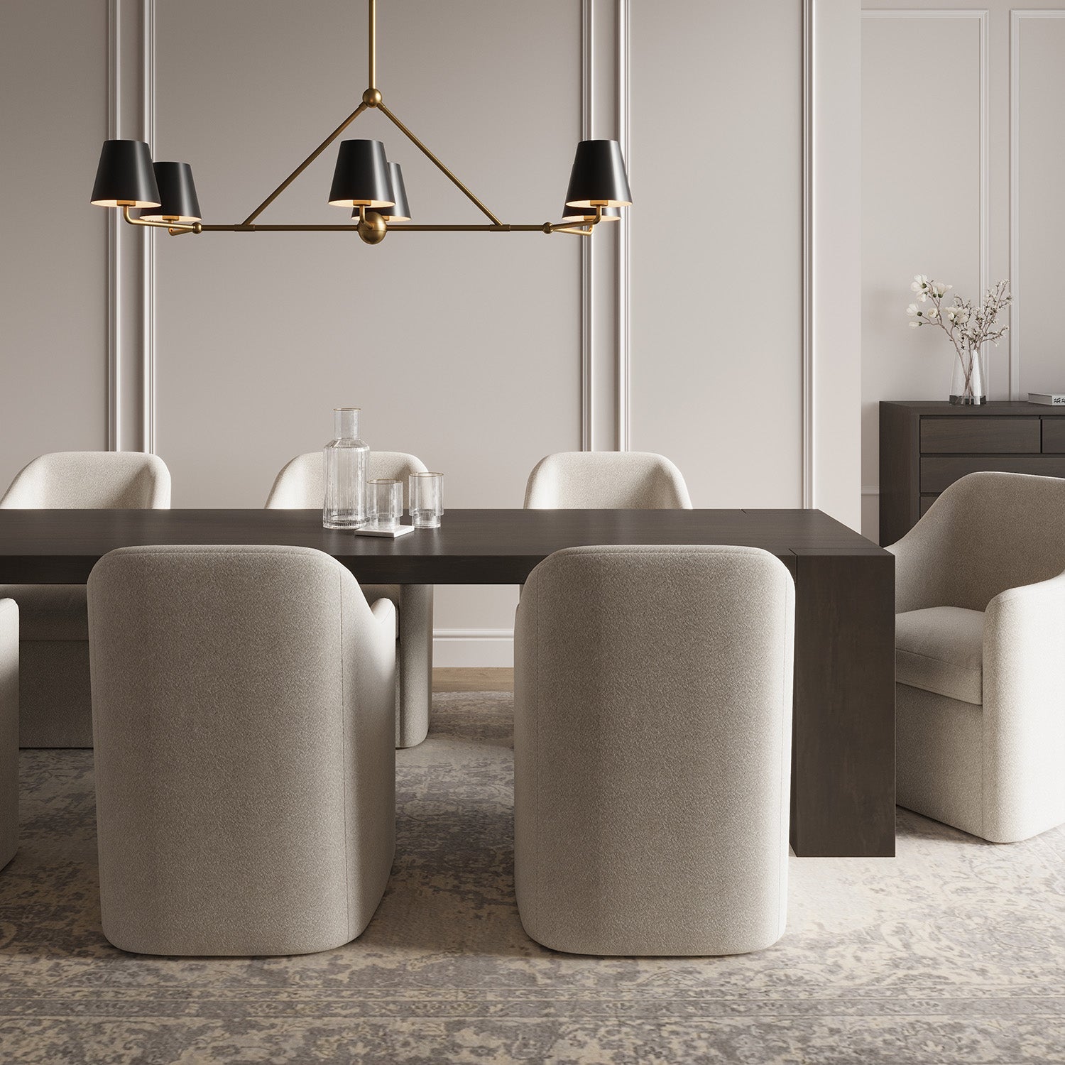 Banks 6 Light Linear Chandelier 46", Matte Black and Brass