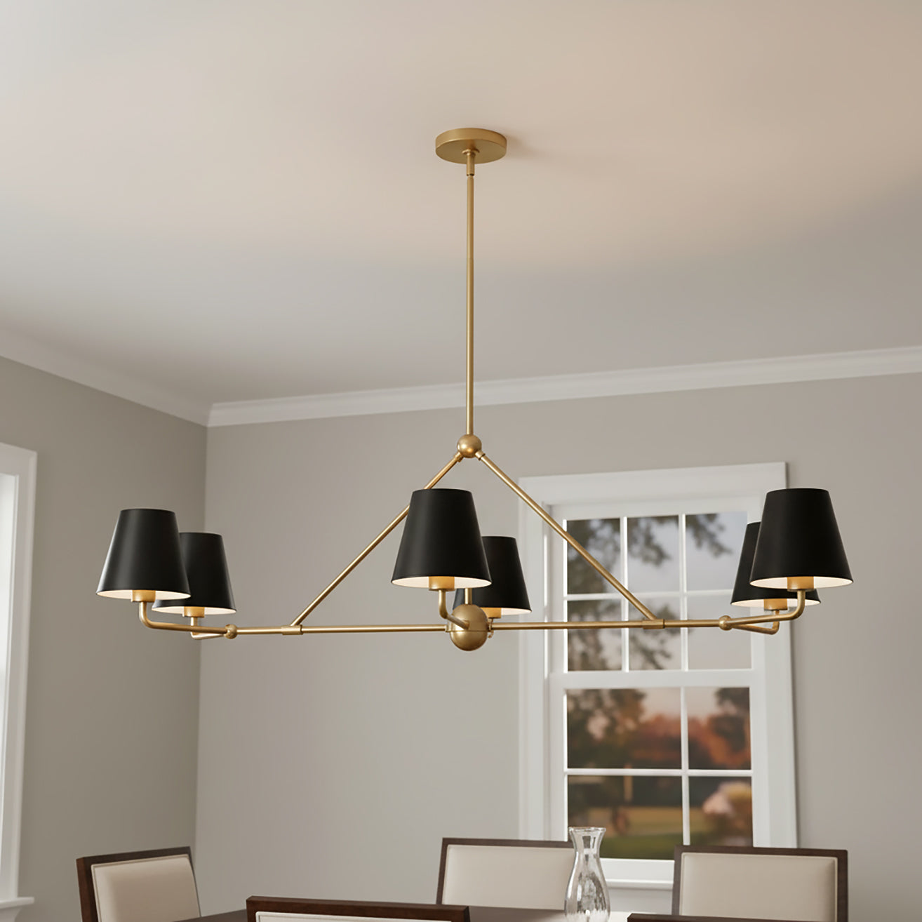 Banks 6 Light Linear Chandelier 46", Matte Black and Brass