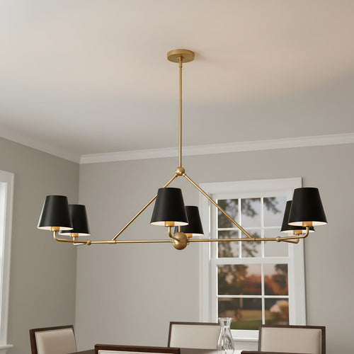 Banks 6 Light Linear Chandelier 46", Matte Black and Brass