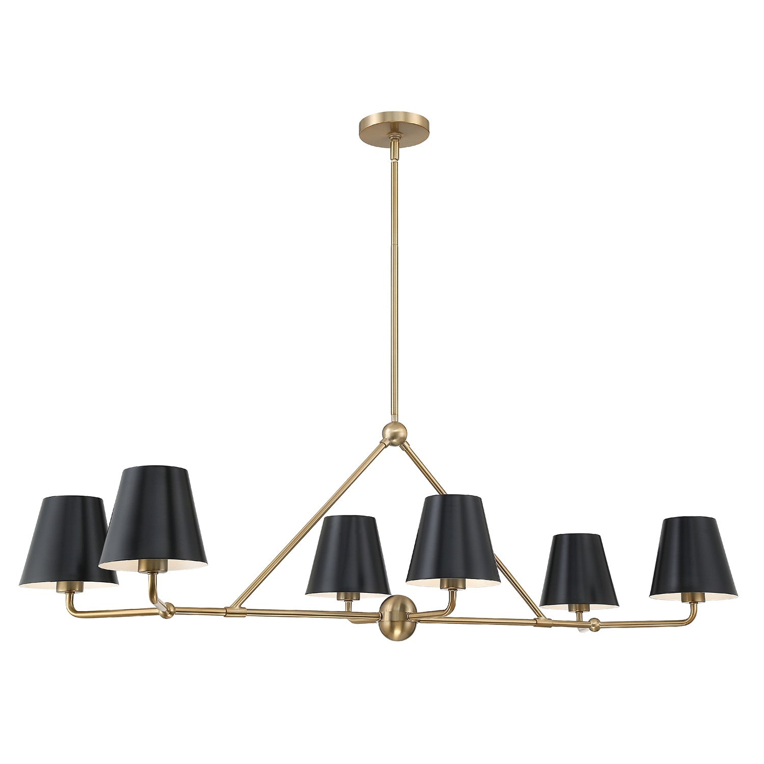 Banks 6 Light Linear Chandelier 46", Matte Black and Brass
