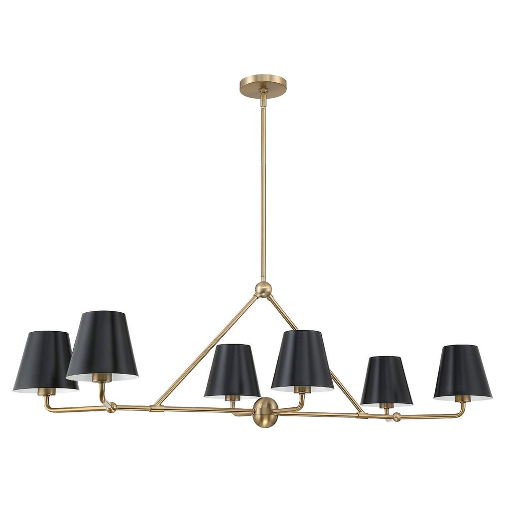 Banks 6 Light Linear Chandelier 46", Matte Black and Brass