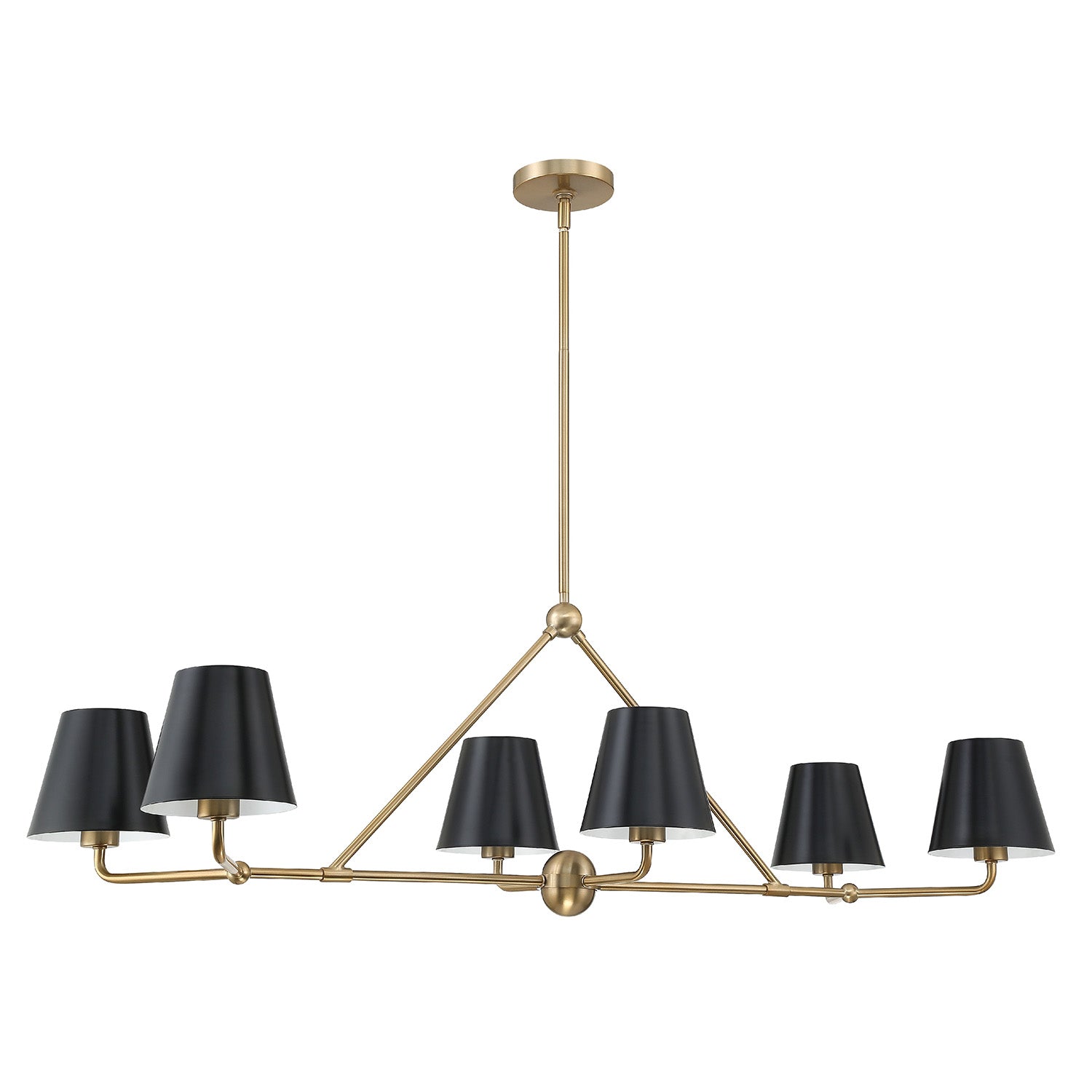 Banks 6 Light Linear Chandelier 46", Matte Black and Brass