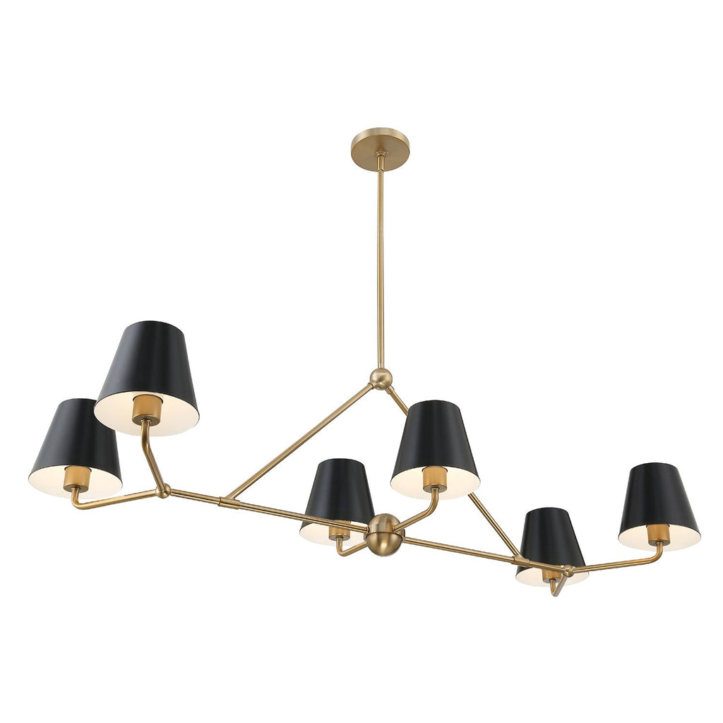 Banks 6 Light Linear Chandelier 46", Matte Black and Brass