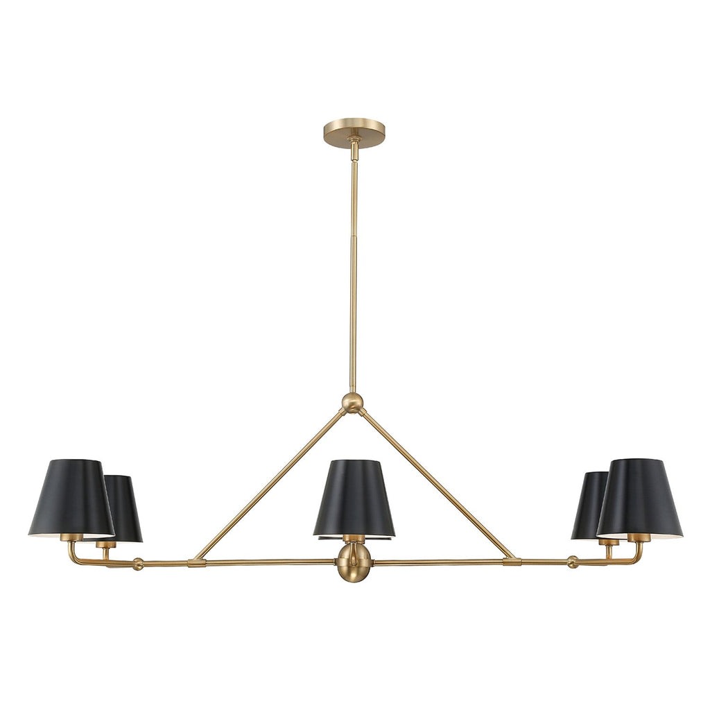 Banks 6 Light Linear Chandelier 46", Matte Black and Brass