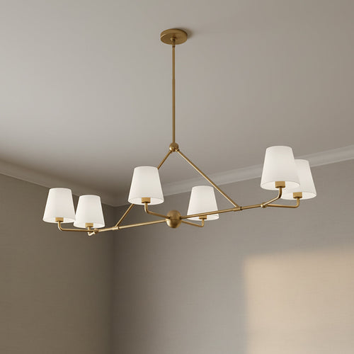 Banks 6 Light Linear Chandelier 46", White and Brass