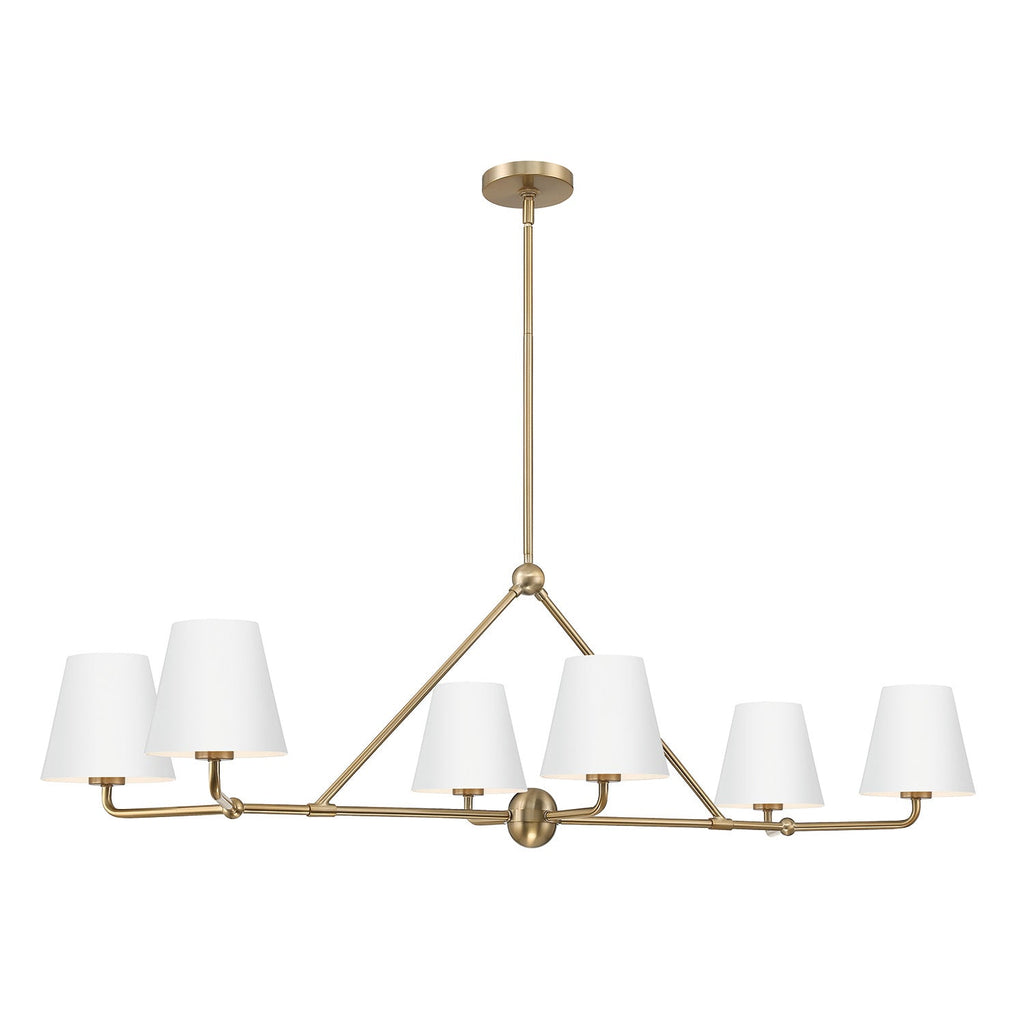Banks 6 Light Linear Chandelier 46", White and Brass