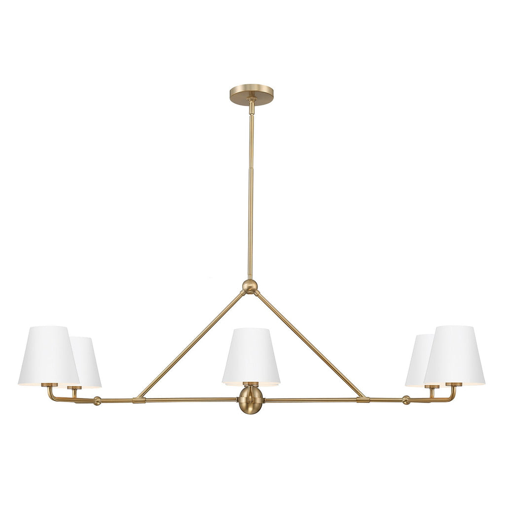 Banks 6 Light Linear Chandelier 46", White and Brass