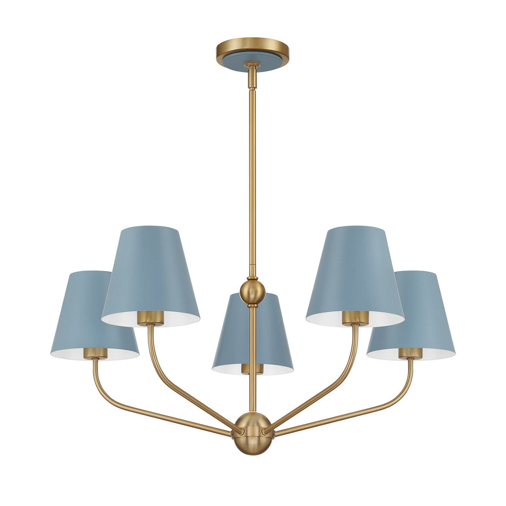Banks 5 Light Chandelier 28", French Blue and Brass