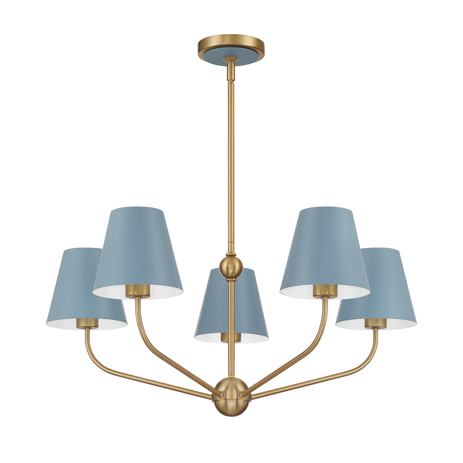 Banks 5 Light Chandelier 28", French Blue and Brass