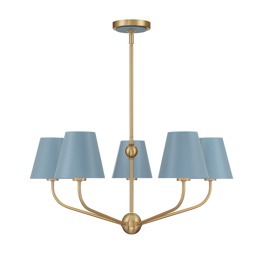 Banks 5 Light Chandelier 28", French Blue and Brass