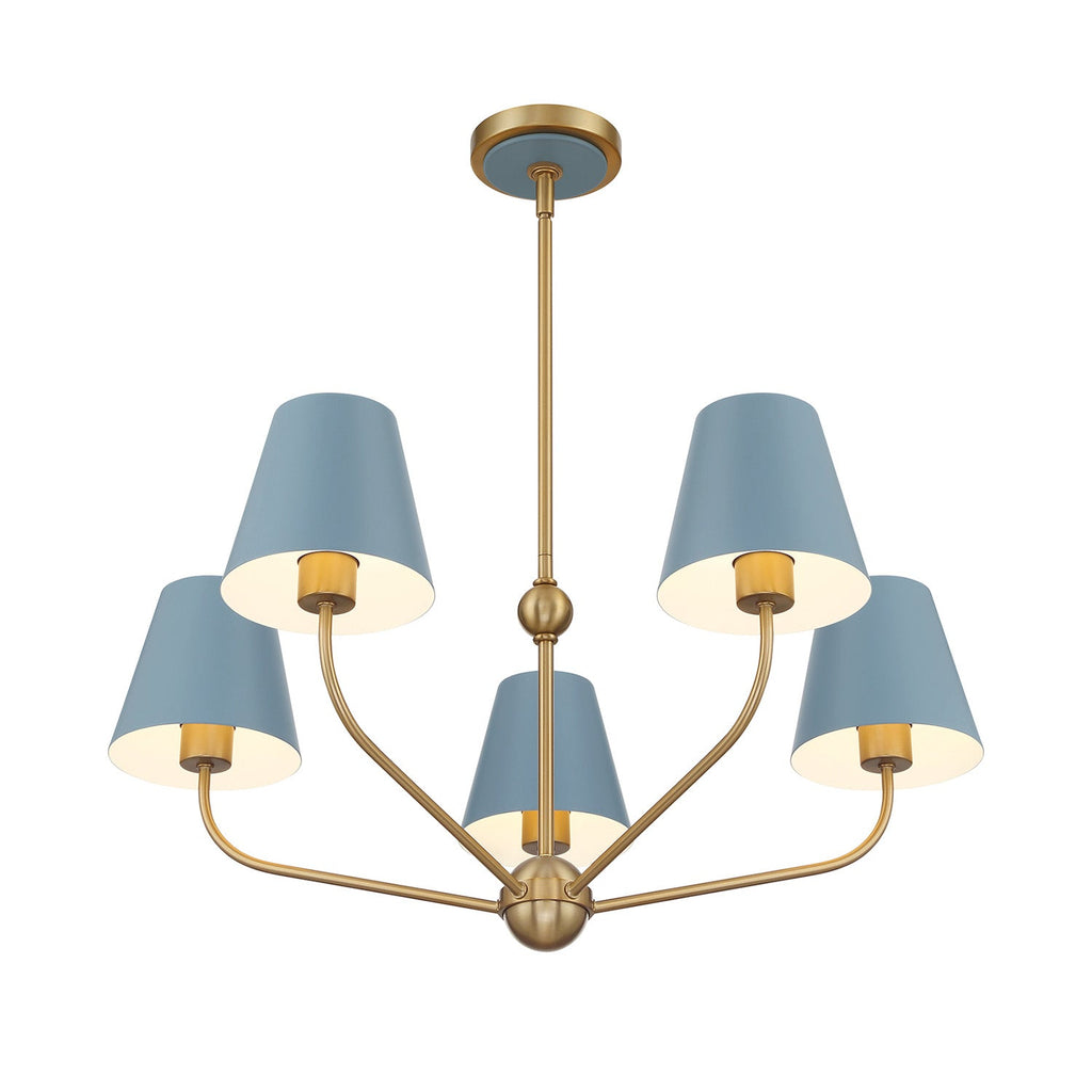 Banks 5 Light Chandelier 28", French Blue and Brass