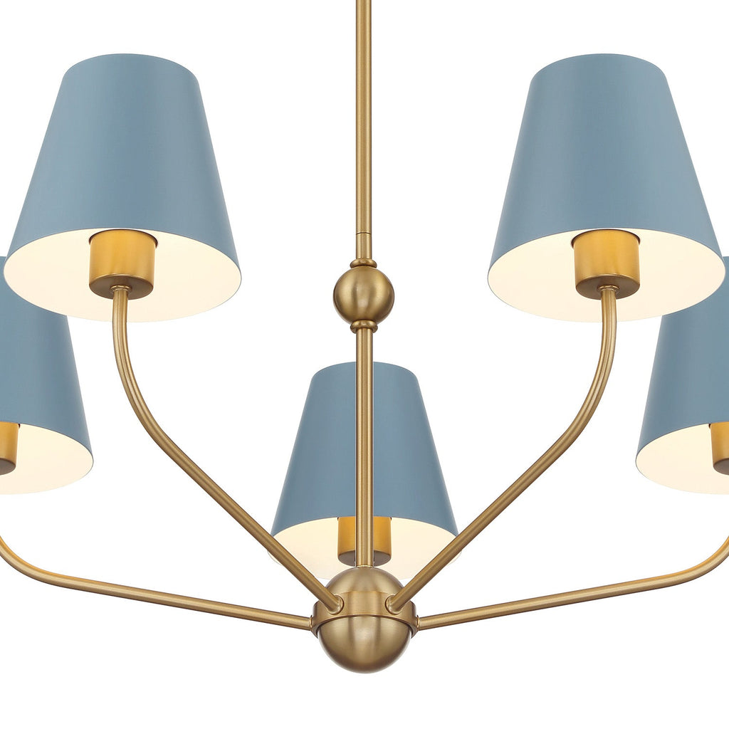 Banks 5 Light Chandelier 28", French Blue and Brass