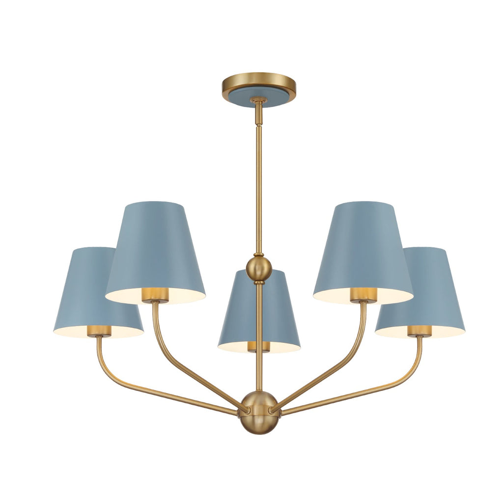 Banks 5 Light Chandelier 28", French Blue and Brass