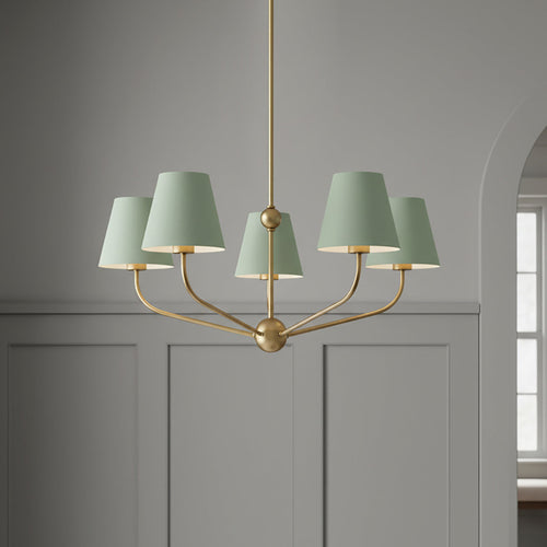 Banks 5 Light Chandelier 28", Sage Green and Brass
