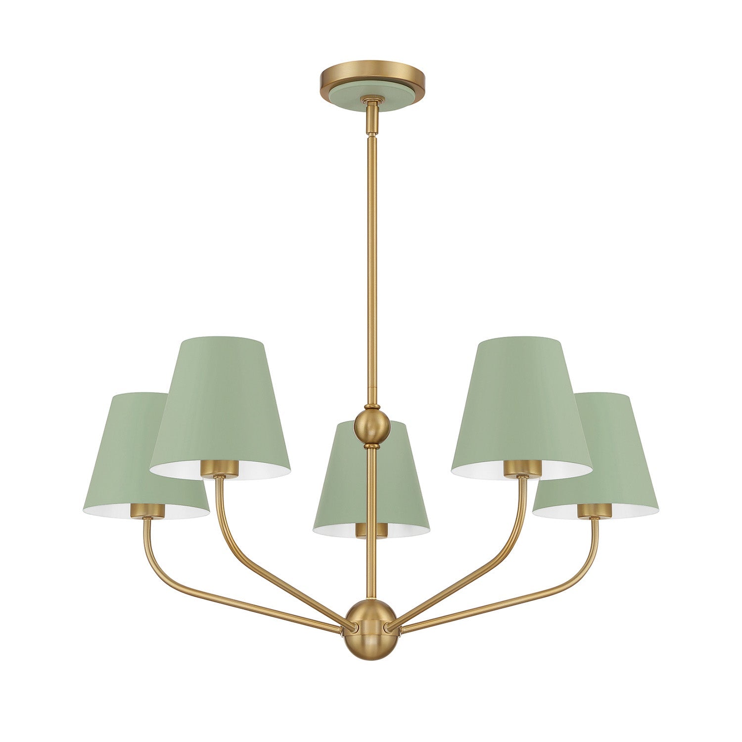 Banks 5 Light Chandelier 28", Sage Green and Brass