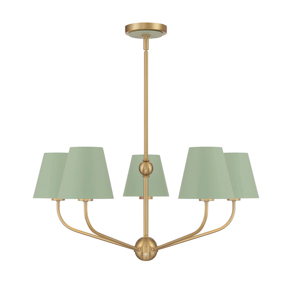 Banks 5 Light Chandelier 28", Sage Green and Brass