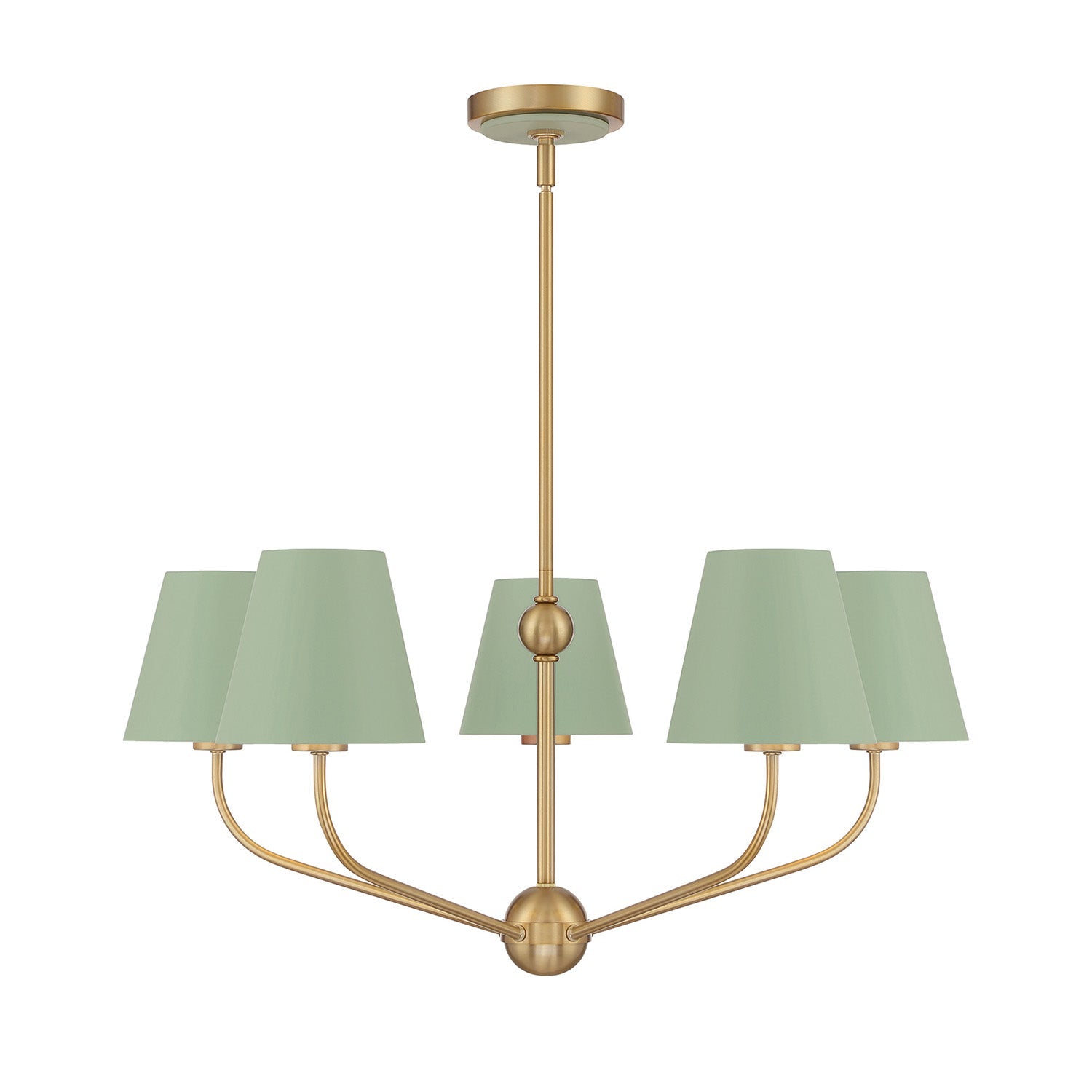 Banks 5 Light Chandelier 28", Sage Green and Brass