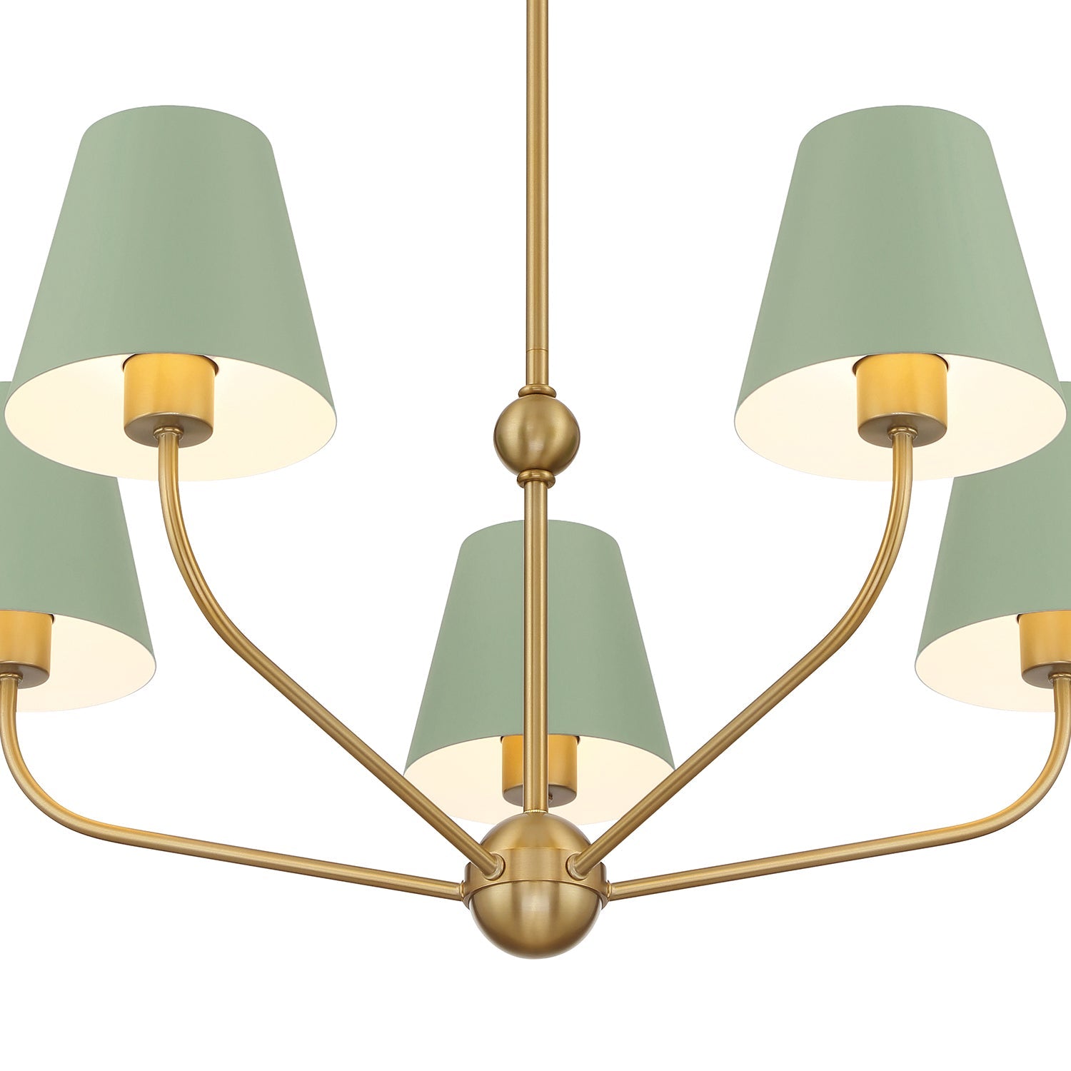 Banks 5 Light Chandelier 28", Sage Green and Brass
