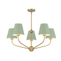 Banks 5 Light Chandelier 28", Sage Green and Brass